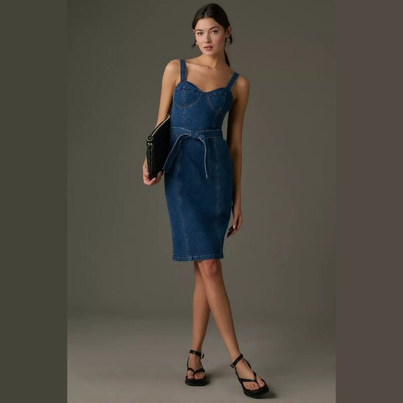 NEW PAIGE Sizes 8, 10 Giulia Denim Mini Dress - Iris Blue - Picture 1 of 4